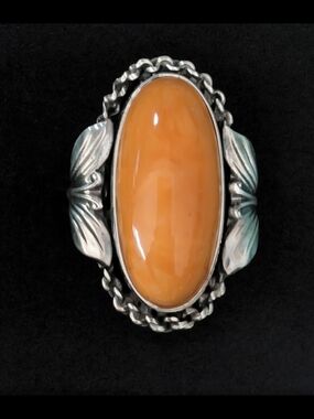 Sterling Silver Butterscotch Amber  Statement Ring